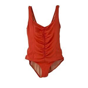 Marina West One Piece Swimsuit Tangerine Orange Ruched V Neck Size 12 Swim Wear
